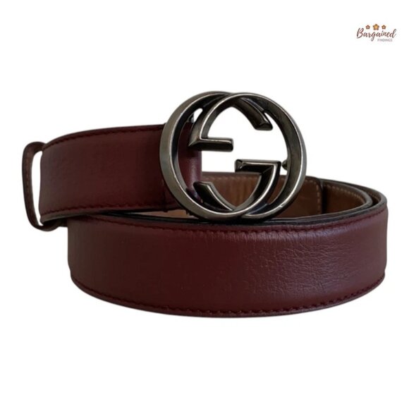 Authentic Gucci Dark Maroon Calfskin Leather Interlocking G Buckle Belt 85/34 - Picture 1 of 14